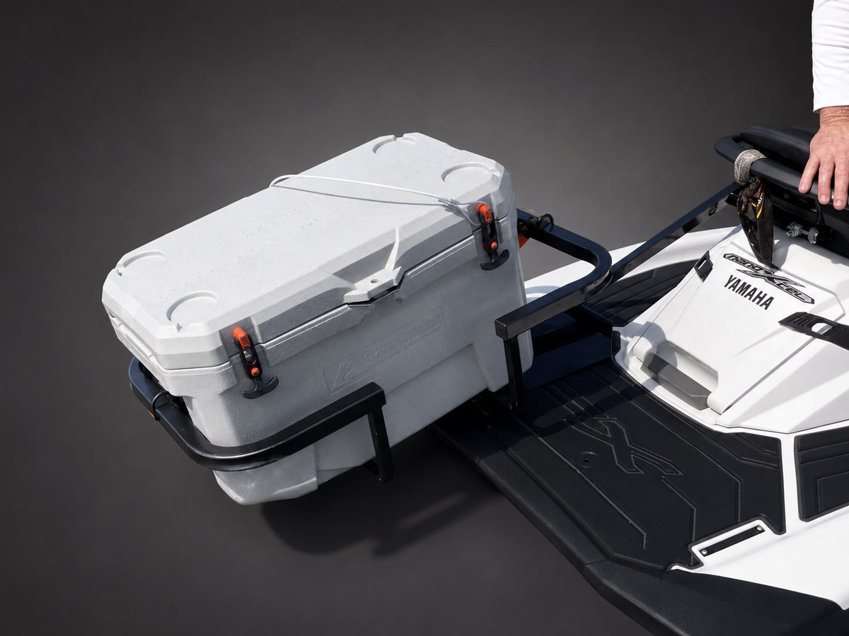 Orcapak GateOr jet ski cooler rack installed on Yamaha WaveRunner