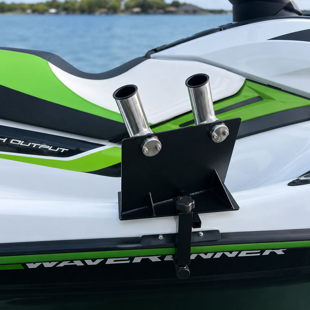 No-drill Yamaha WaveRunner rod holders installed on jet ski