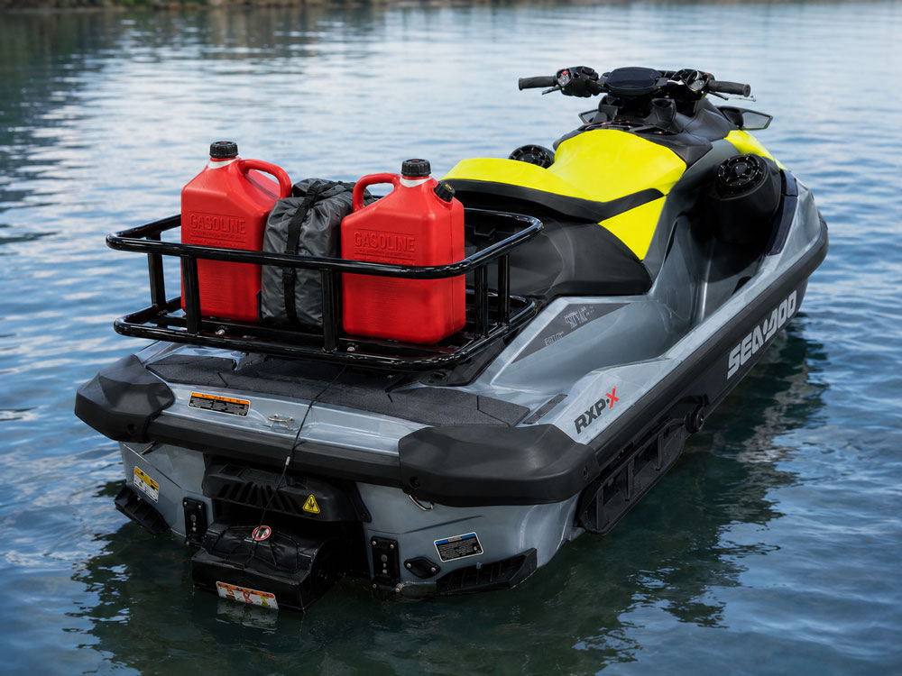 Sea-Doo jet ski with Orcapak GateOr rack mounted, rear view showing clean installation